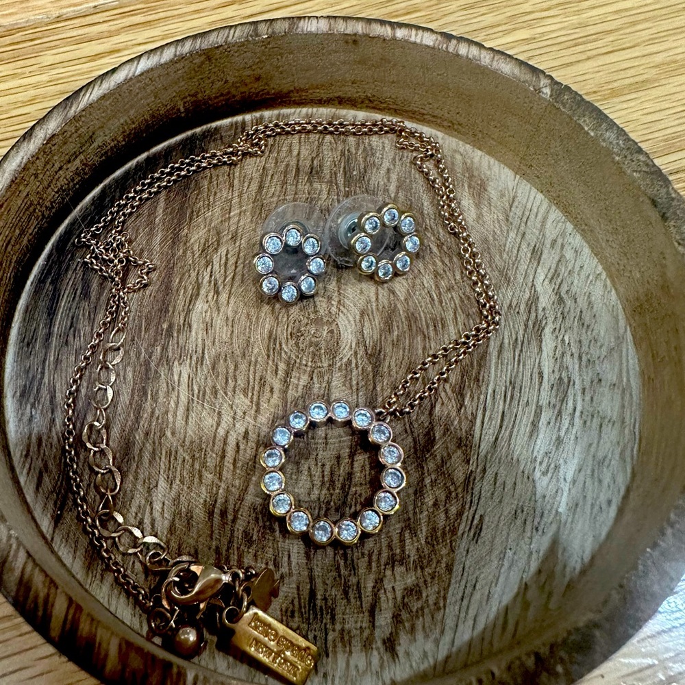 Kate spade rose gold earrings and necklace set